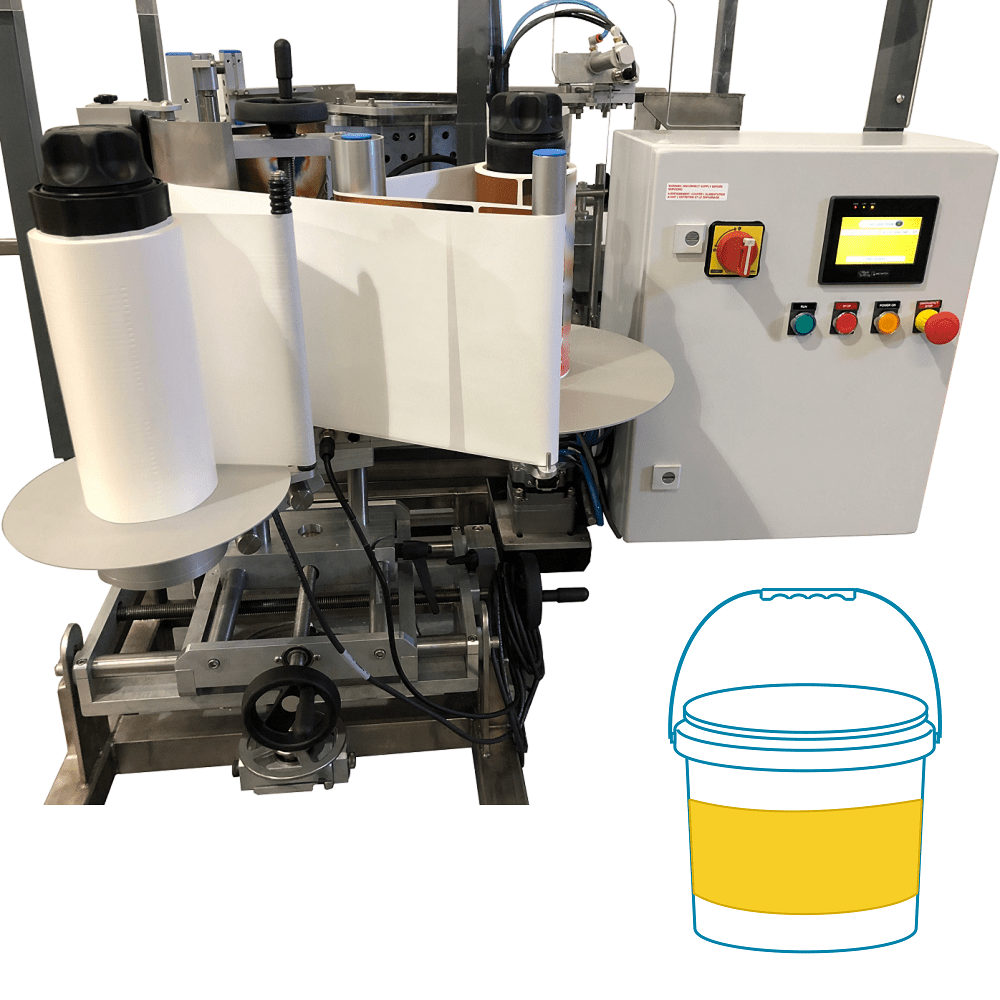 Automatic pail labeling machine